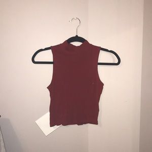 Red high neck cropped top